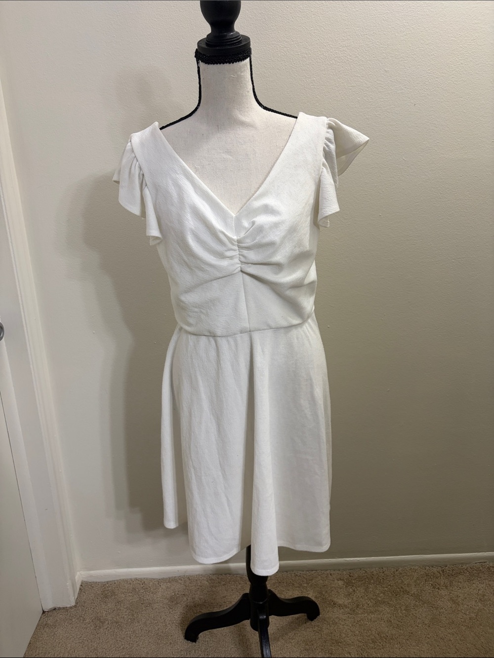 Lily White Ivory V-Neck Ruffled Sleeve Mini Dress